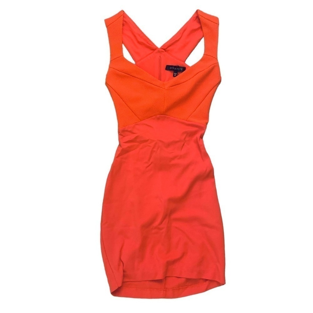 Dynamite hot orange red bodycon mini dress with criss cross back size XS​​​​​​ - Picture 2 of 8